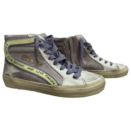 Pre-owned Golden Goose Slide Leather Trainers In Purple