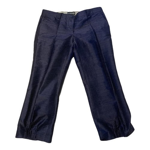 Pre-owned Emporio Armani Silk Straight Pants In Navy