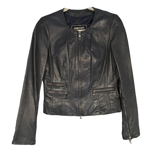Pre-owned Georges Leather Biker Jacket In Blue