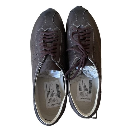 Pre-owned Santoni Leather Low Trainers In Burgundy