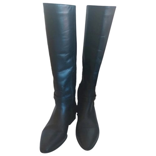 Pre-owned Furla Leather Riding Boots In Black