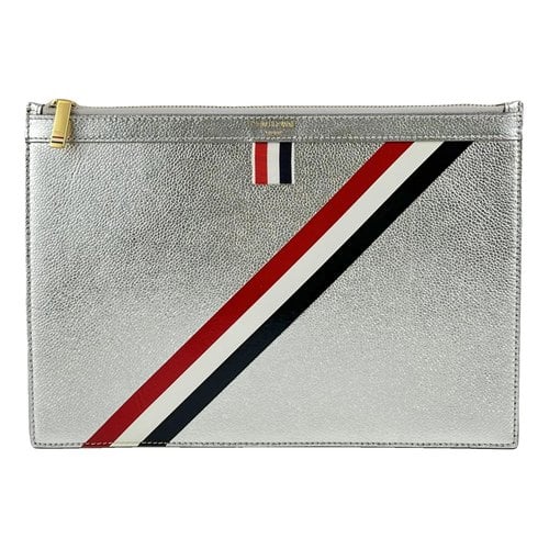 Pre-owned Thom Browne Leather Clutch Bag In Silver