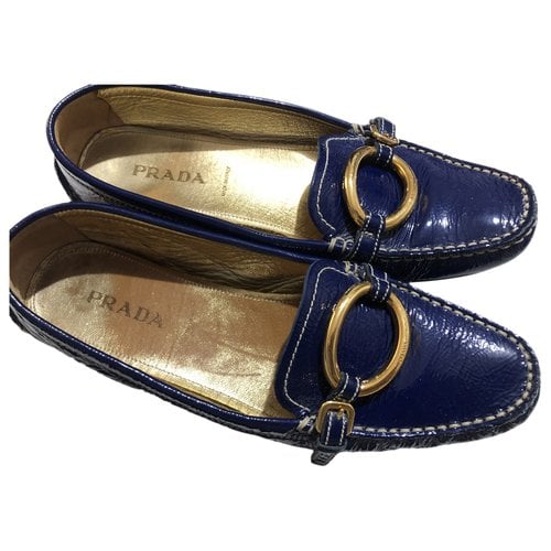 Pre-owned Prada Patent Leather Flats In Blue