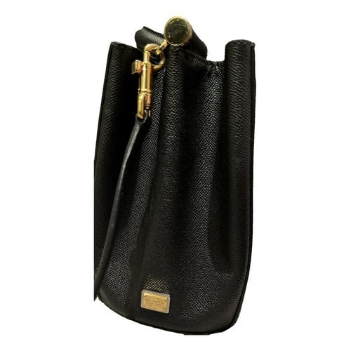 Pre-owned Dolce & Gabbana Sicily 62 Leather Handbag In Black