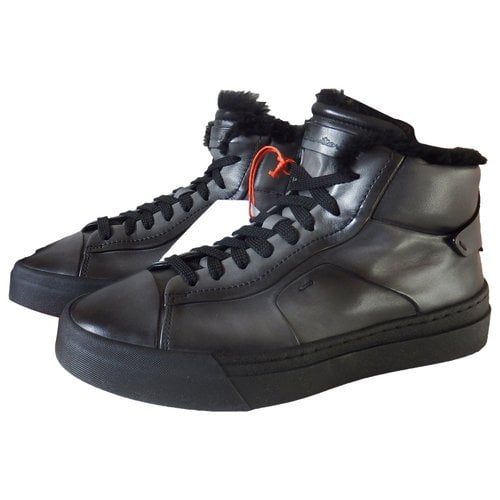 Pre-owned Santoni Leather Trainers In Anthracite