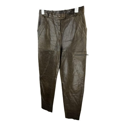 Pre-owned Escada Leather Straight Pants In Khaki