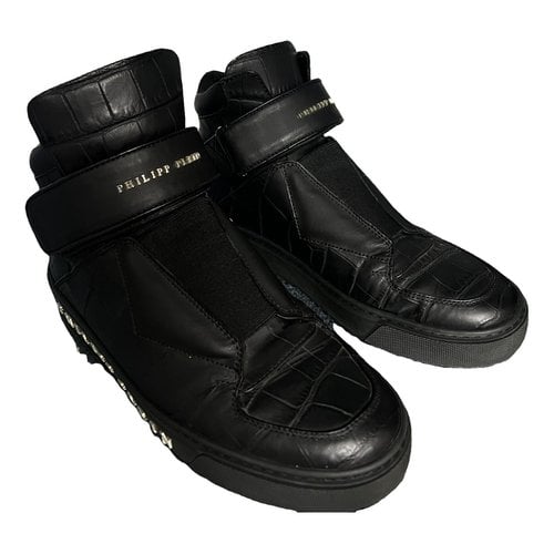 Pre-owned Philipp Plein Leather High Trainers In Black