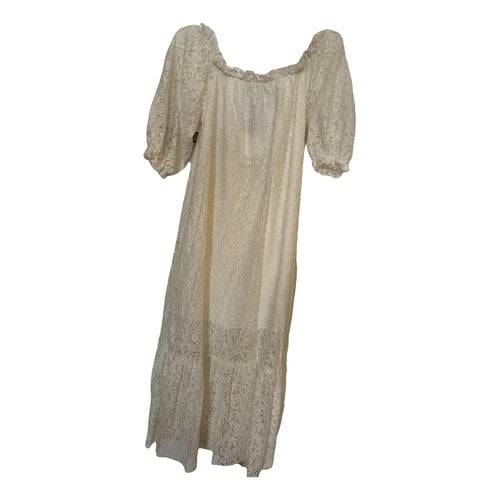 Pre-owned Mirae Lace Mid-length Dress In Ecru