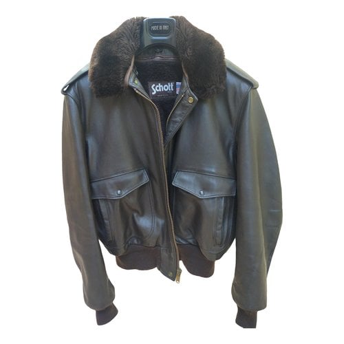 Pre-owned Schott Leather Jacket In Brown
