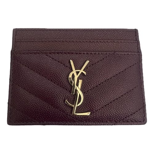 Pre-owned Saint Laurent Leather Card Wallet In Purple