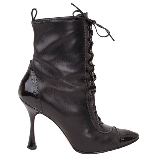 Pre-owned Manolo Blahnik Leather Lace Up Boots In Black