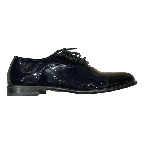 Pre-owned Santoni Patent Leather Lace Ups In Black