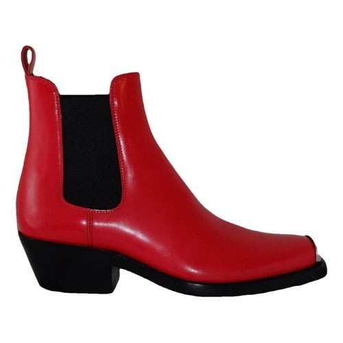 Pre-owned Calvin Klein 205w39nyc Leather Western Boots In Red
