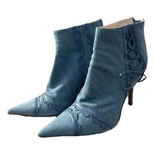 Pre-owned Dior Cloth Ankle Boots In Blue