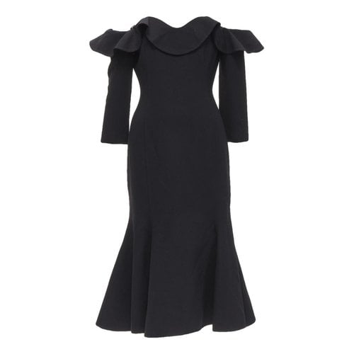 Pre-owned Oscar De La Renta Wool Maxi Dress In Black