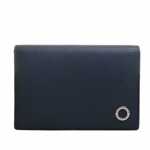 Pre-owned Bvlgari Leather Card Wallet In Navy