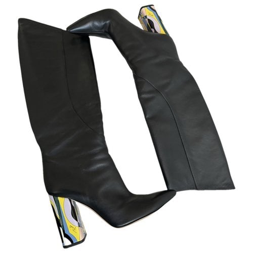 Pre-owned Emilio Pucci Leather Ankle Boots In Black