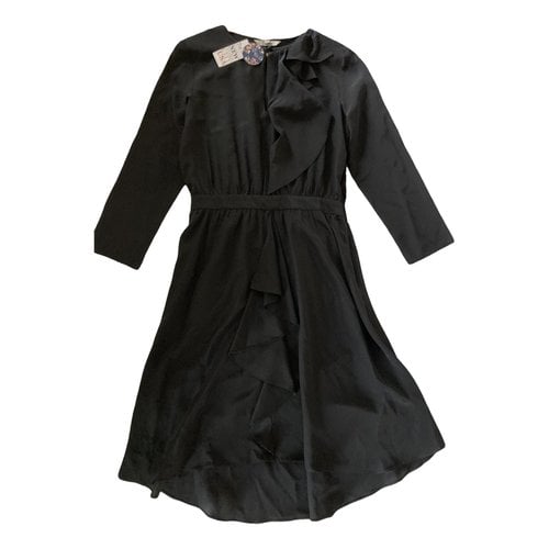 Pre-owned Tucker Silk Mid-length Dress In Black