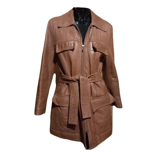 Pre-owned Atos Lombardini Leather Coat In Beige