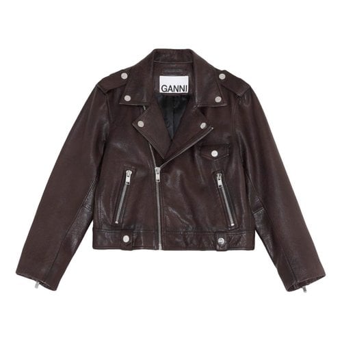 Pre-owned Ganni Leather Jacket In Brown