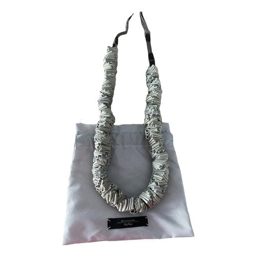 Pre-owned Max Mara Leather Long Necklace In Grey