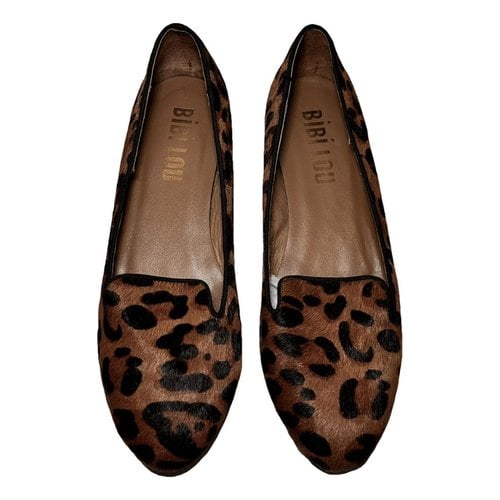 Pre-owned Bibi Lou Pony-style Calfskin Ballet Flats In Brown