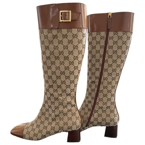 Pre-owned Gucci Cloth Riding Boots In Brown