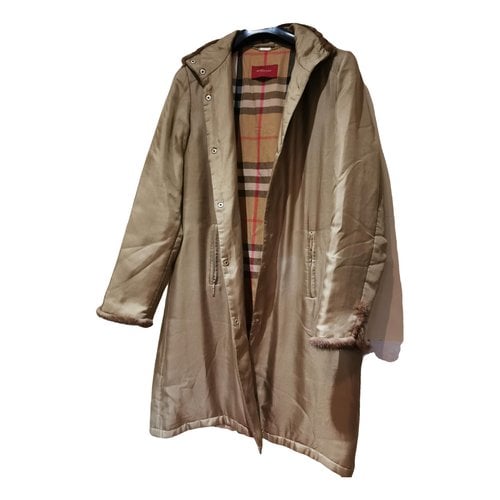 Pre-owned Burberry Silk Trench Coat In Khaki
