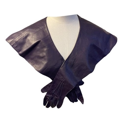 Pre-owned Bottega Veneta Leather Long Gloves In Purple