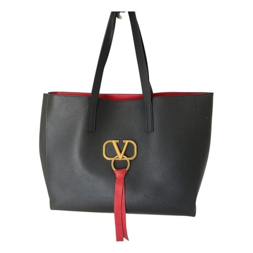 Pre-owned Valentino Garavani Vlogo Leather Tote In Black
