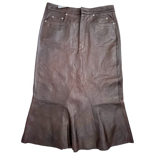 Pre-owned Rick Owens Leather Mid-length Skirt In Brown