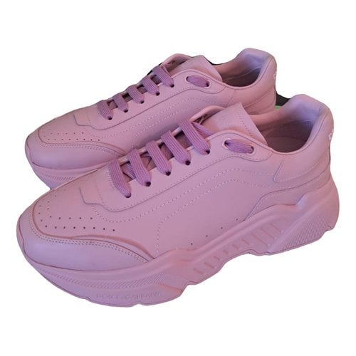 Pre-owned Dolce & Gabbana Daymaster Leather Low Trainers In Pink