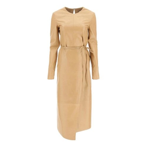 Pre-owned Max Mara Leather Mid-length Dress In Beige