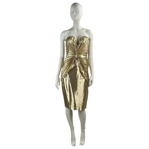 Pre-owned Mugler Silk Mid-length Dress In Gold
