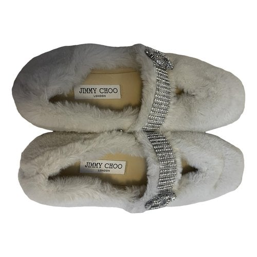 Pre-owned Jimmy Choo Faux Fur Ballet Flats In White