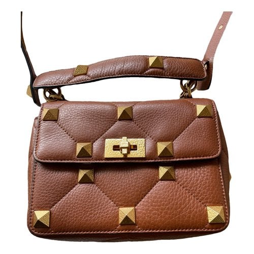 Pre-owned Valentino Garavani Roman Stud Leather Handbag In Brown