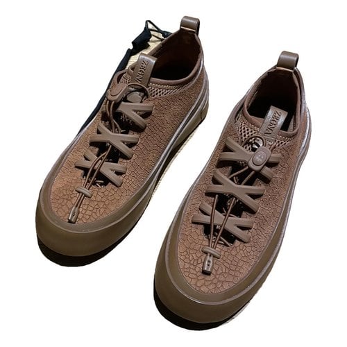 Pre-owned Zegna Leather Low Trainers In Brown