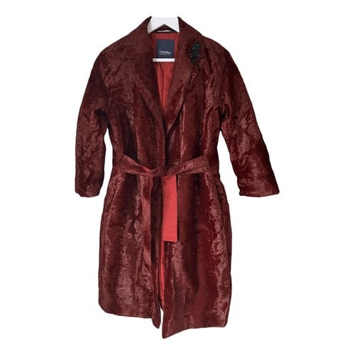 Pre-owned Max Mara Faux Fur Coat In Burgundy