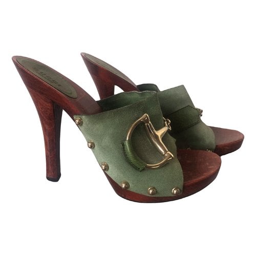 Pre-owned Gucci Mules & Clogs In Green