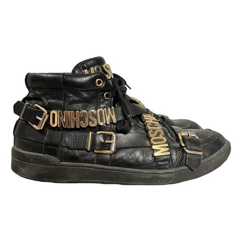 Pre-owned Moschino Leather High Trainers In Black