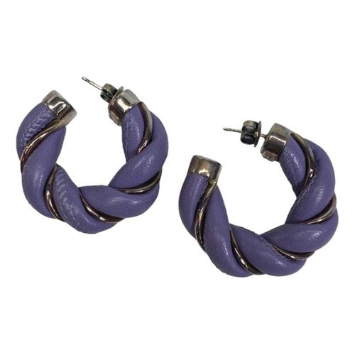 Pre-owned Bottega Veneta Twist Leather Earrings In Purple