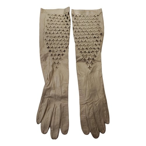 Pre-owned Chanel Leather Long Gloves In Beige