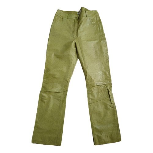 Pre-owned Dior Leather Straight Pants In Green