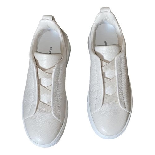Pre-owned Zegna Leather Low Trainers In White