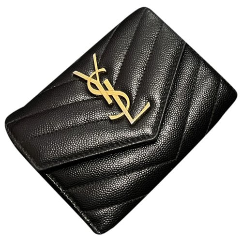 Pre-owned Saint Laurent Monogramme Patent Leather Wallet In Black
