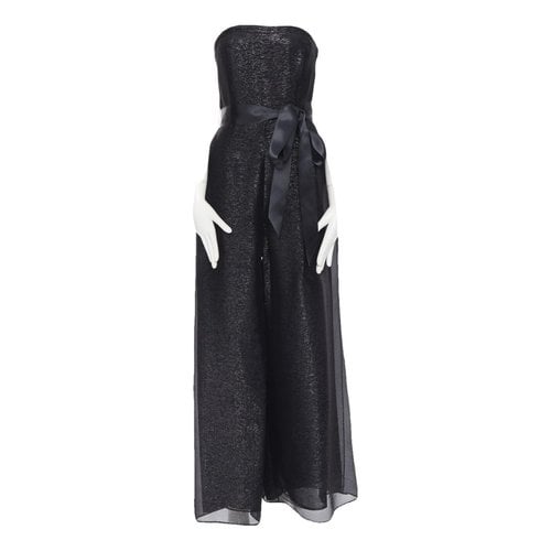 Pre-owned Oscar De La Renta Silk Jumpsuit In Black
