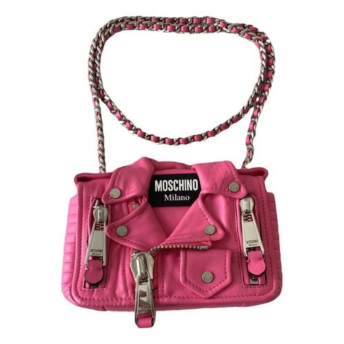 Pre-owned Moschino Biker Leather Crossbody Bag In Pink