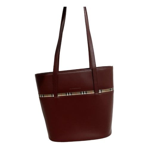 Pre-owned Burberry Leather Tote In Burgundy