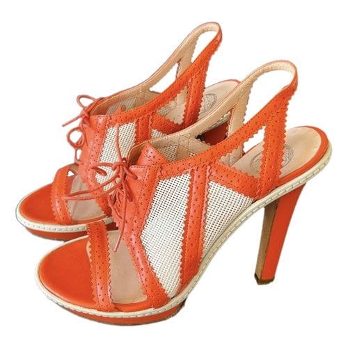 Pre-owned Versace Leather Sandals In Orange