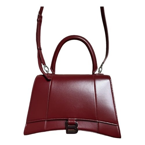 Pre-owned Balenciaga Hourglass Leather Handbag In Burgundy